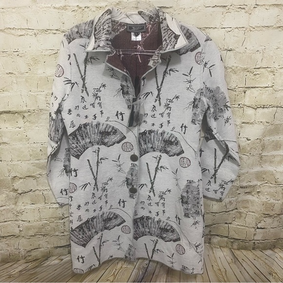 NWT Zashi White Chinese Print Art To Wear Coat Jacket - Picture 1 of 5
